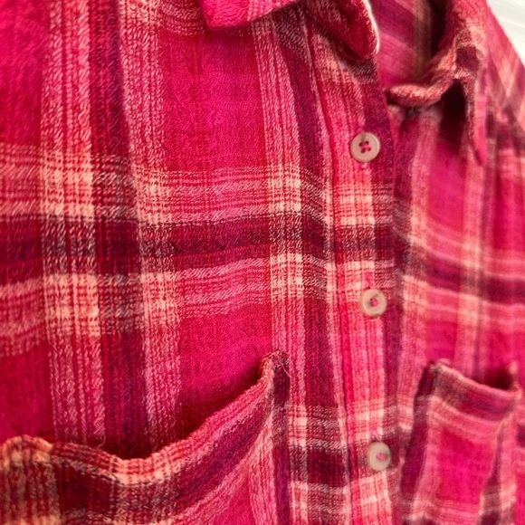 Anthropologie Pilcro Vibrant Pink Red Plaid Shirt - Picture 3 of 6